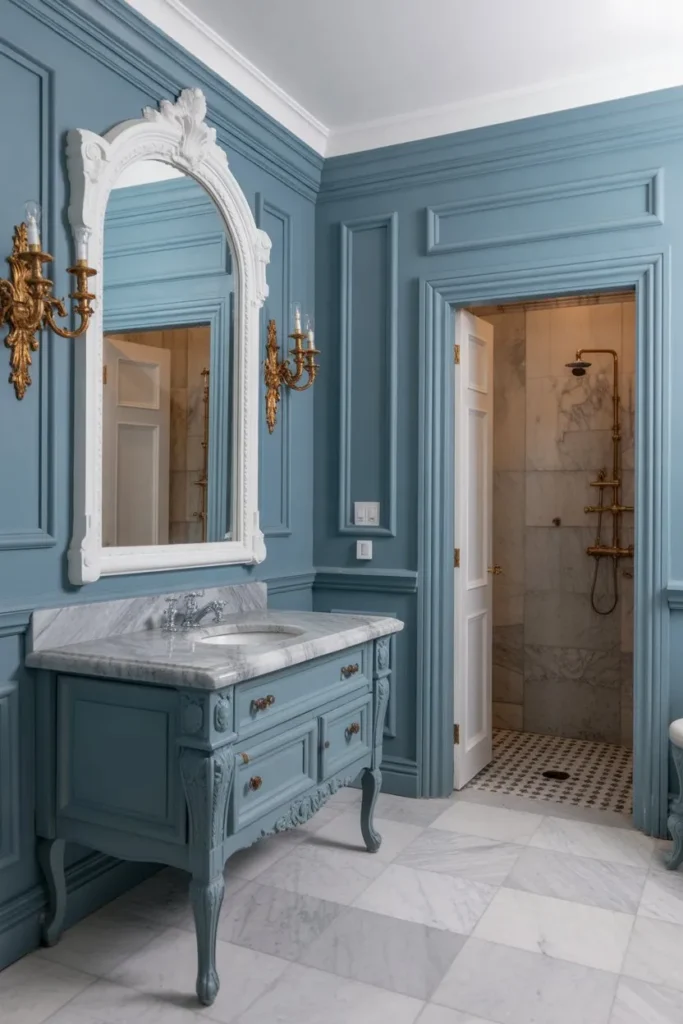 13 Vintage Bathroom Ideas for a Timeless Elegant Look Regency Blue and Marble Gallery