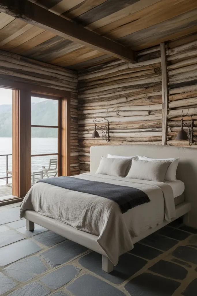 27 Summer Bedroom Ideas for a Fresh Breezy Vibe Rustic Driftwood and Stone Cabin