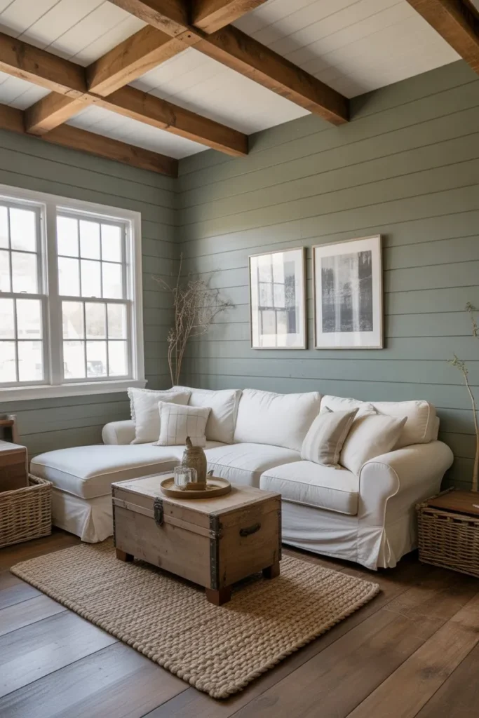 27 Sage Green Living Room Ideas for a Calm Aesthetic Rustic Farmhouse Shiplap Charm
