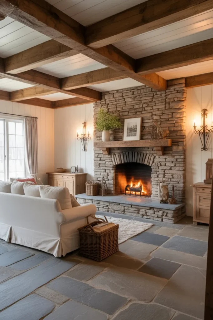 27 Split Level Living Room Ideas for a Modern Flow Rustic Farmhouse Stone Hearth