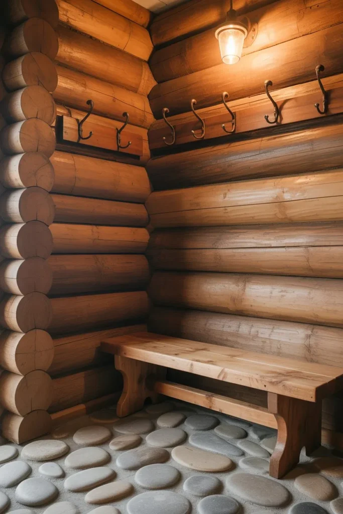 13 Mudroom Organization Ideas for a Clean Entryway Look Rustic Log Cabin Boot Room with Stone Floor