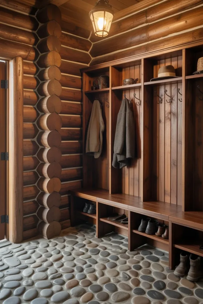 Rustic Log Cabin Stone Bench