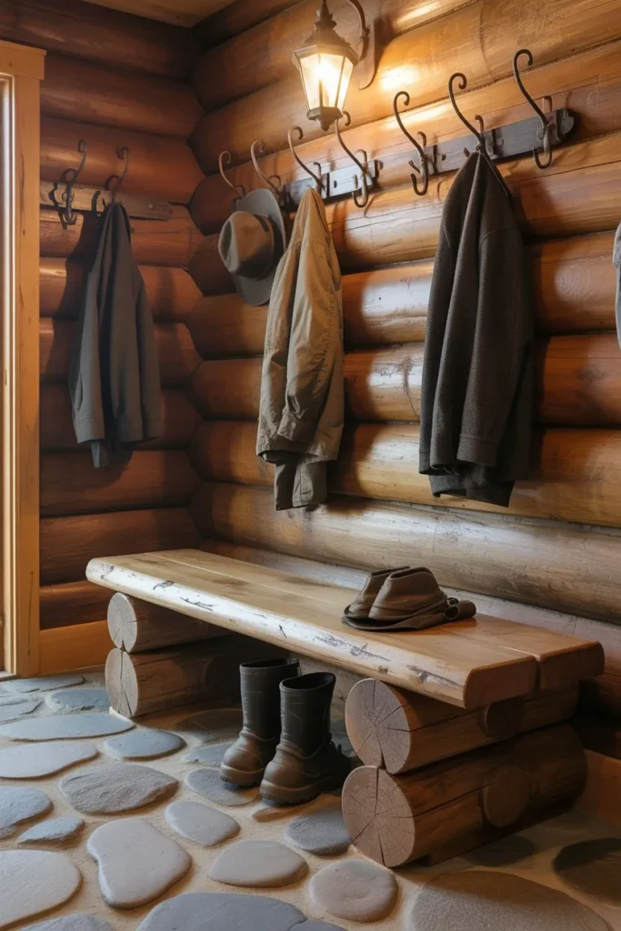 Rustic Log Cabin Stone Bench