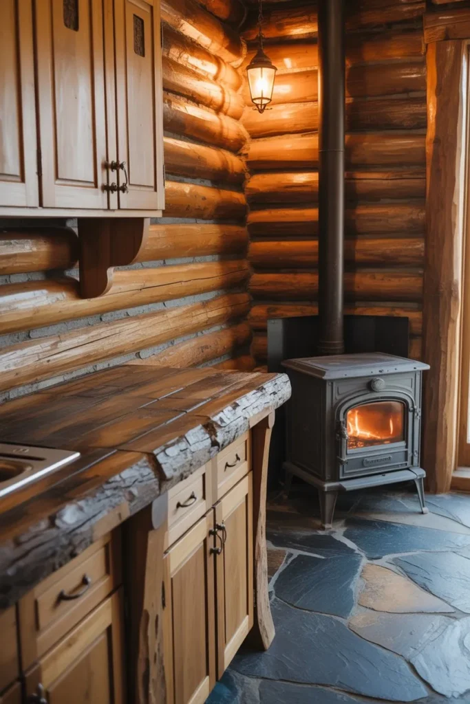 21 Narrow Kitchen Ideas to Maximize Every Inch Smartly Rustic Log Cabin Stone Hearth
