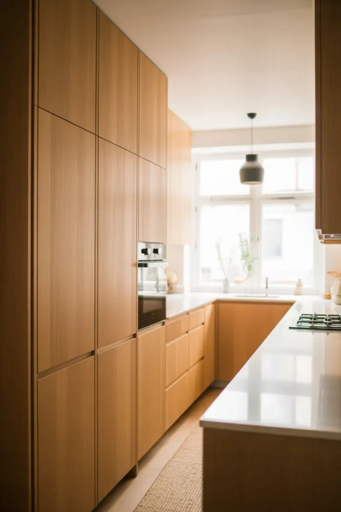 21 Narrow Kitchen Ideas to Maximize Every Inch Smartly Scandi-Minimalist Light Wood Galley