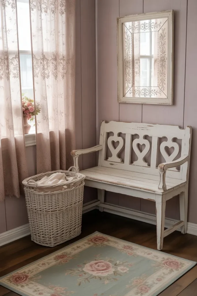 19 Mudroom Ideas for Small Spaces That Stay Organized Shabby Chic Mauve and Lace Nook