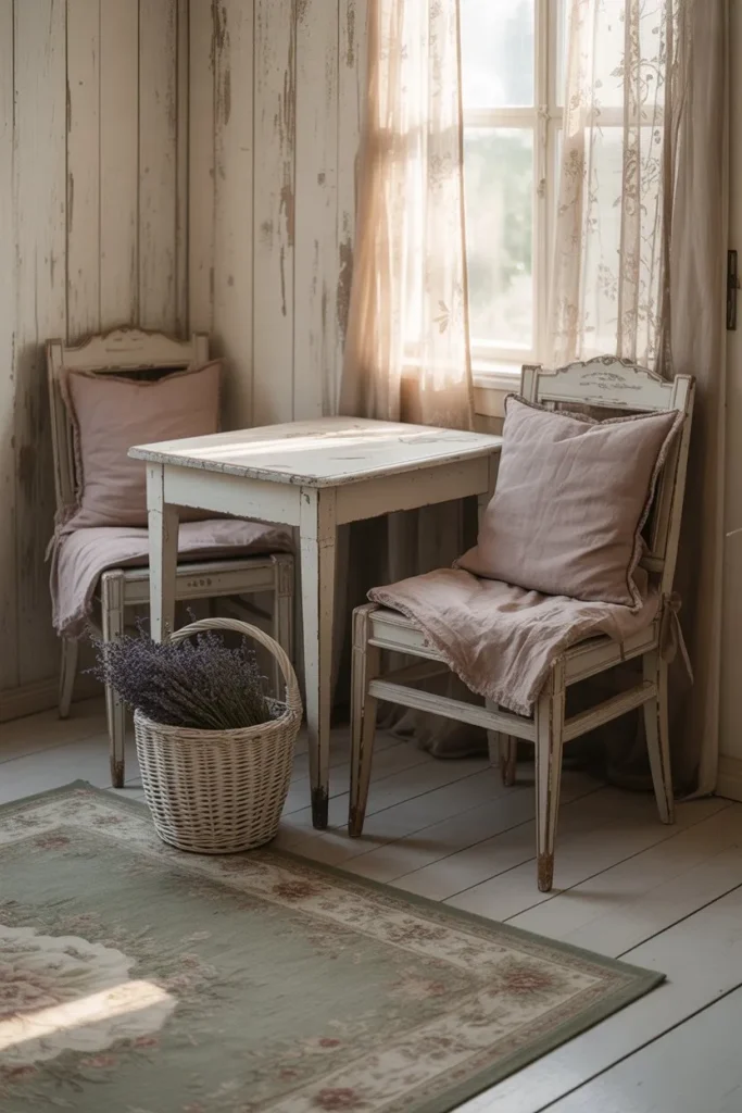Shabby Chic Mauve and White-Washed Nook