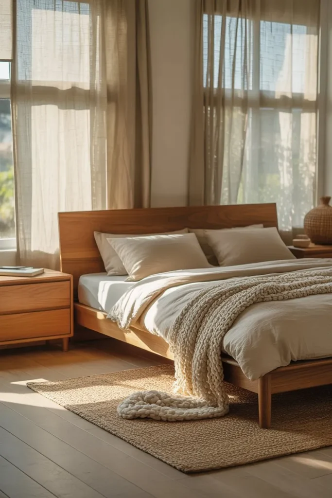 Simple Bedroom with Natural Material Integration