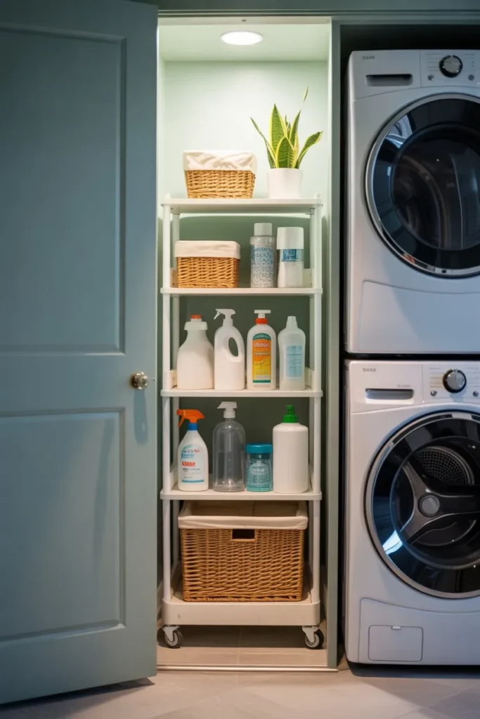 15 Laundry Room Ideas for Small Spaces That Work Smart Slim Rolling Cart Storage