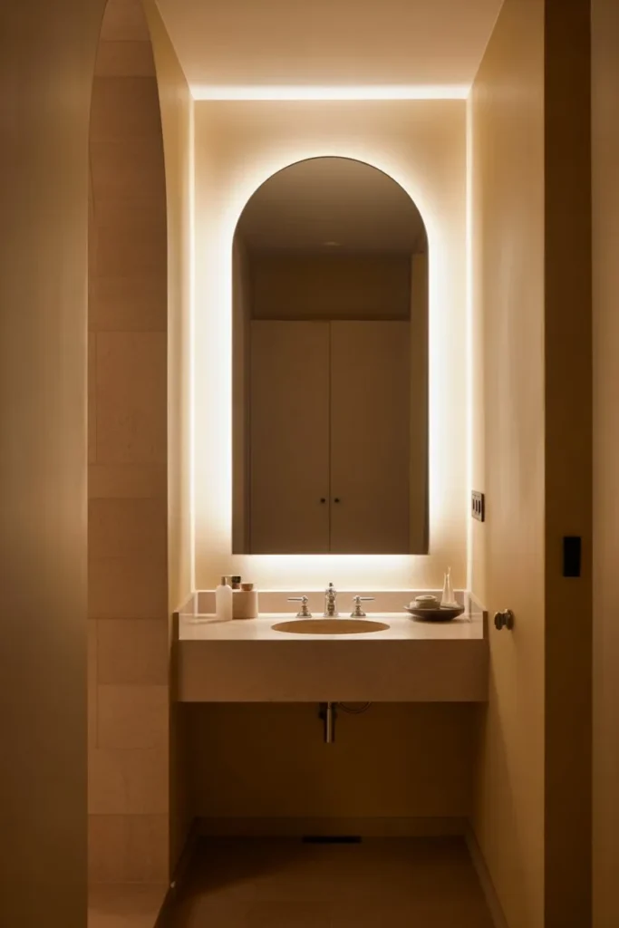 Small Master Bath with Statement Mirror