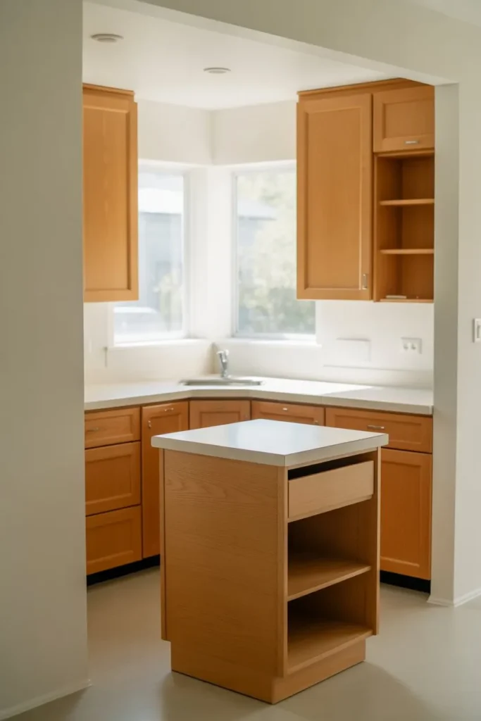 Small Space L-Shaped Kitchen with Compact Island