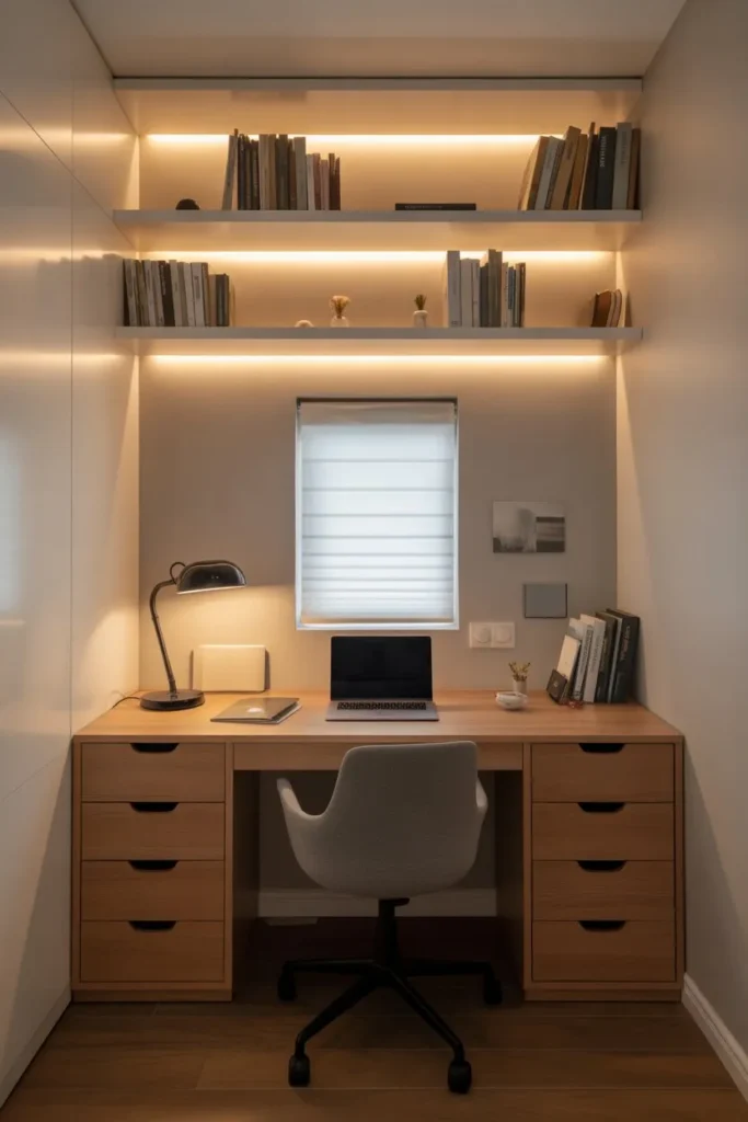 Small Study Room with Compact Desk and Storage Drawers