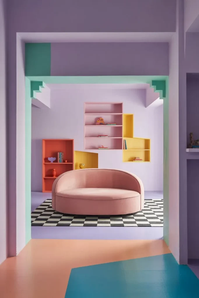 27 Split Level Living Room Ideas for a Modern Flow Soft Pastel Memphis Design Room