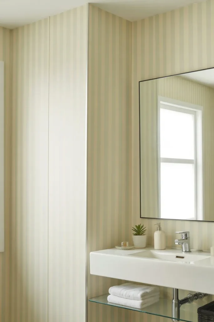 Striped Bathroom Wallpaper for a Clean Structured Look