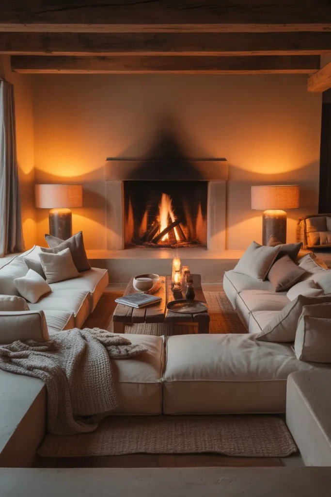 Sunken Living Room with Cozy Fireplace