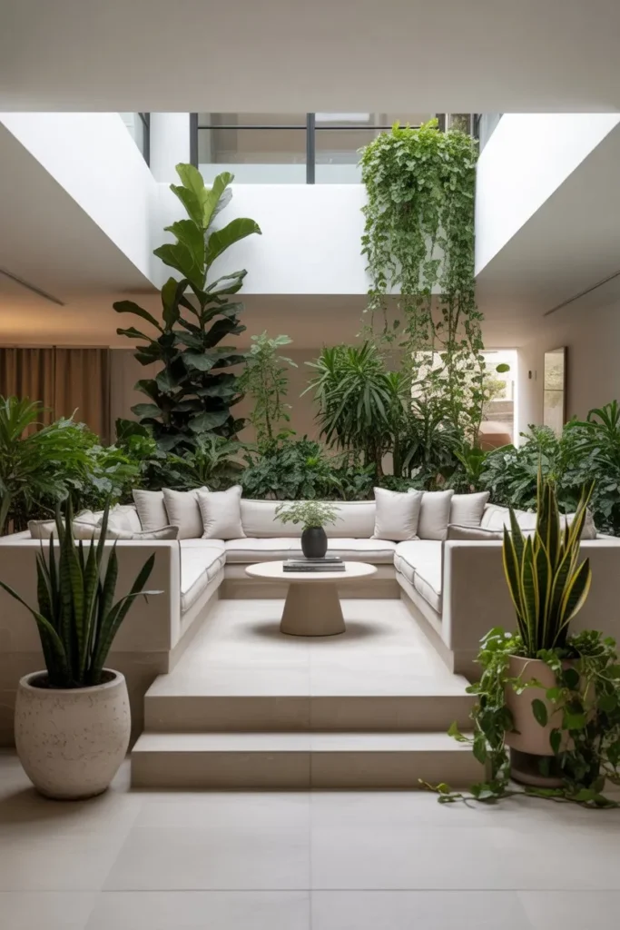 Sunken Living Room with Indoor Plants