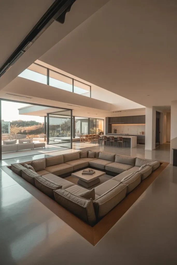 Sunken Living Room with Open Layout Design