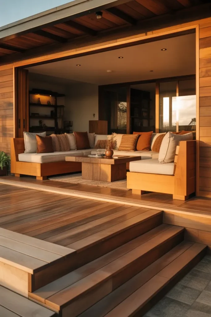 Sunken Living Room with Wooden Accents