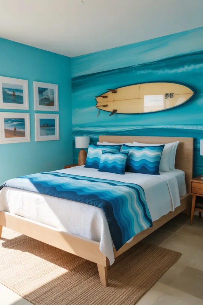 27 Summer Bedroom Ideas for a Fresh Breezy Vibe Surf-Inspired Turquoise Wave Room