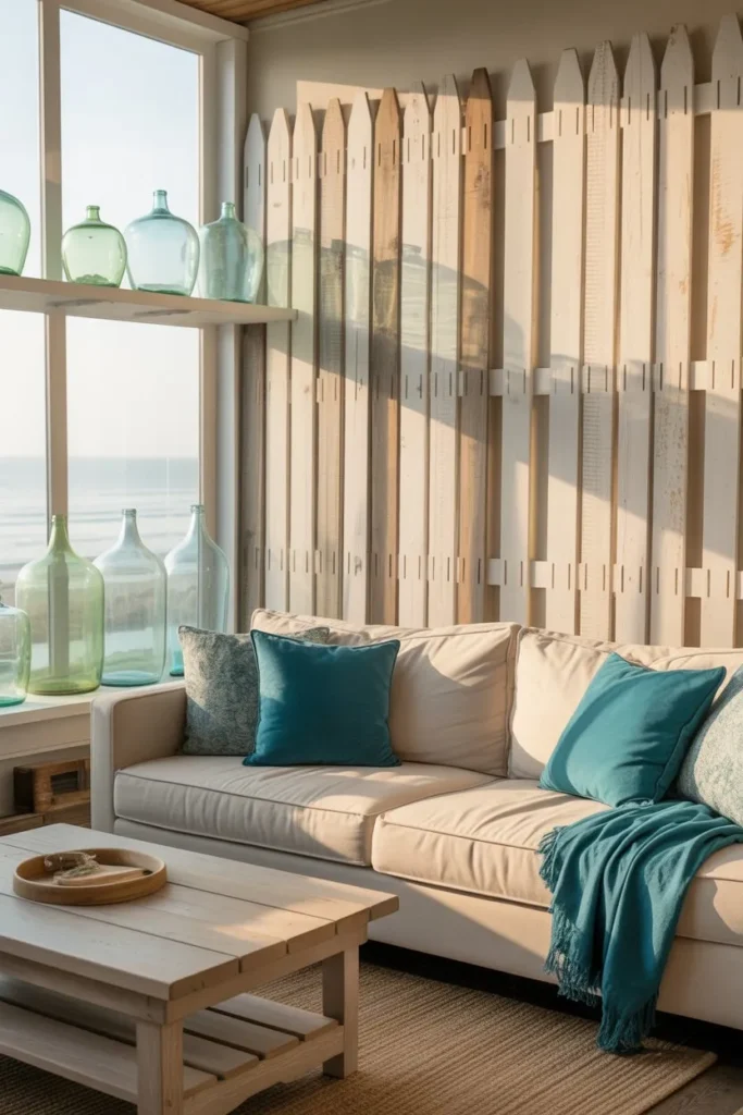 Teal Accents and Weathered Picket Fencing