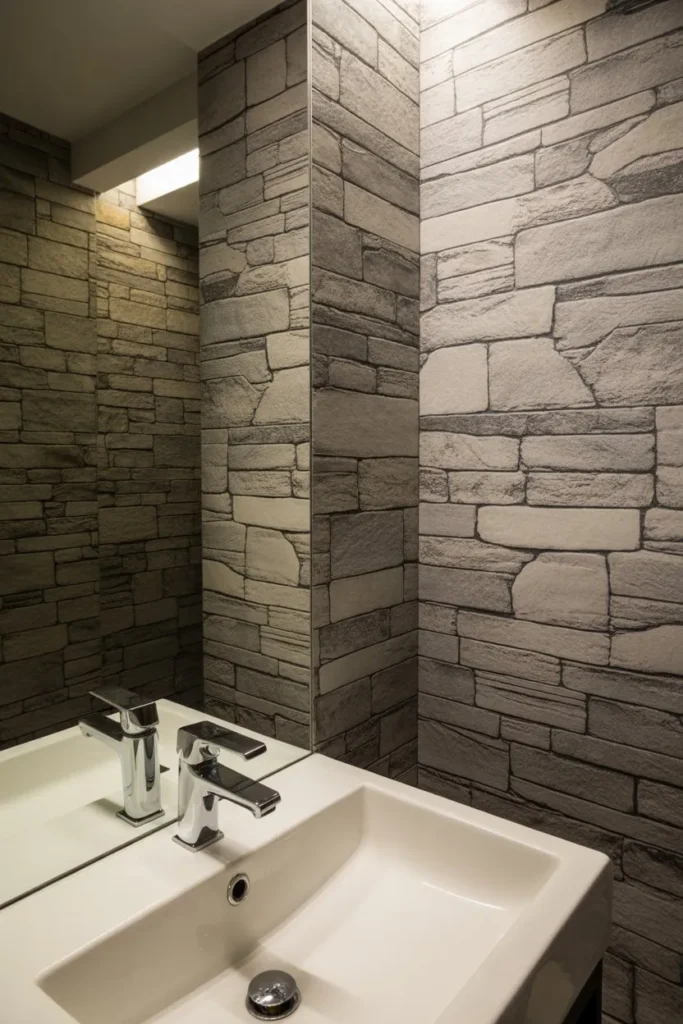 Textured Stone Effect Bathroom Wallpaper for Depth