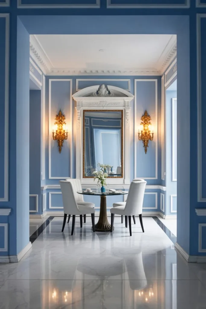 Traditional Regency Blue and Marble Hall