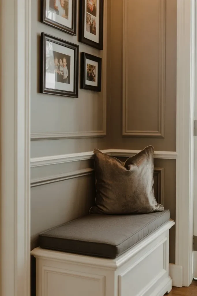 17 Small Mudroom Ideas for a Clean Entryway Look Transitional Grey and White Gallery
