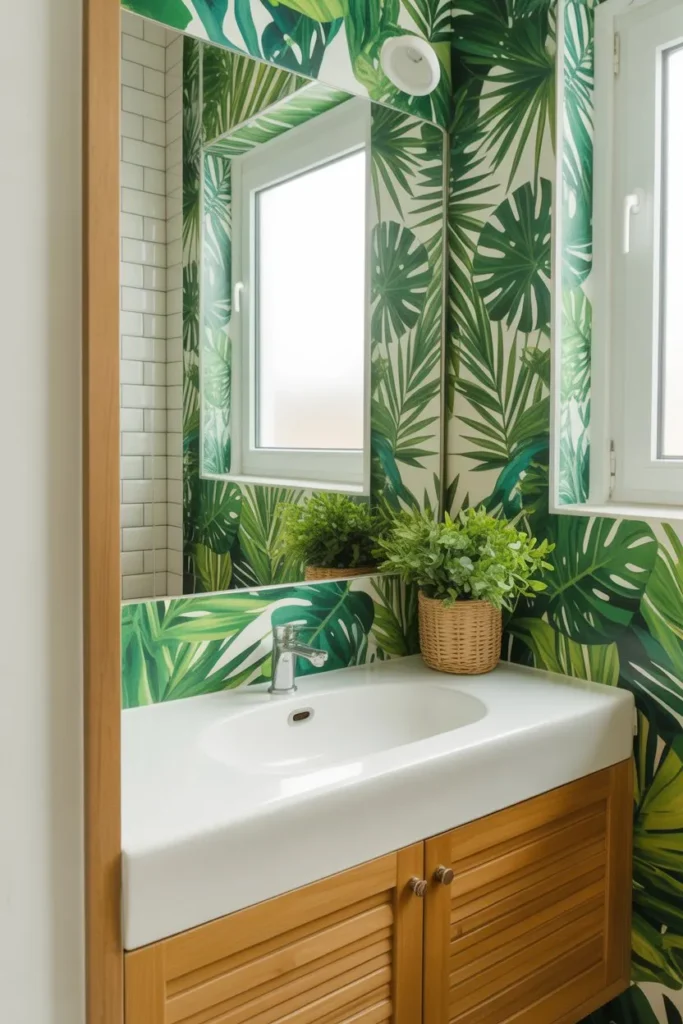 Tropical Bathroom Wallpaper for a Fresh Vibrant Feel