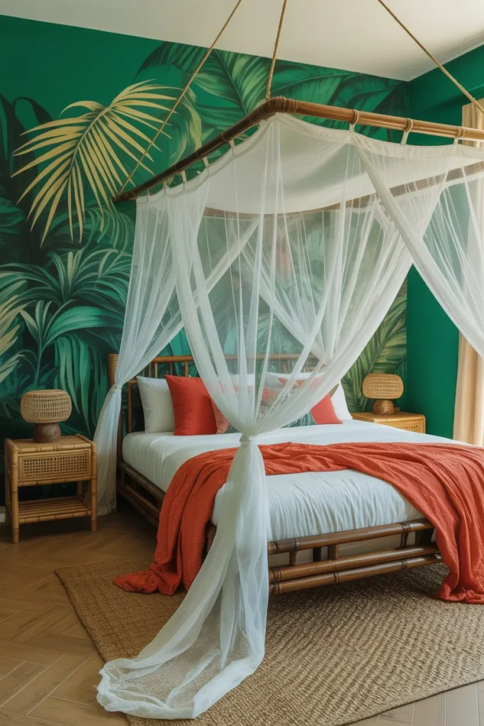 27 Summer Bedroom Ideas for a Fresh Breezy Vibe Tropical Palm Frond Oasis