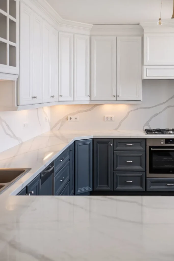 Two-Tone L-Shaped Kitchen with Contrasting Island
