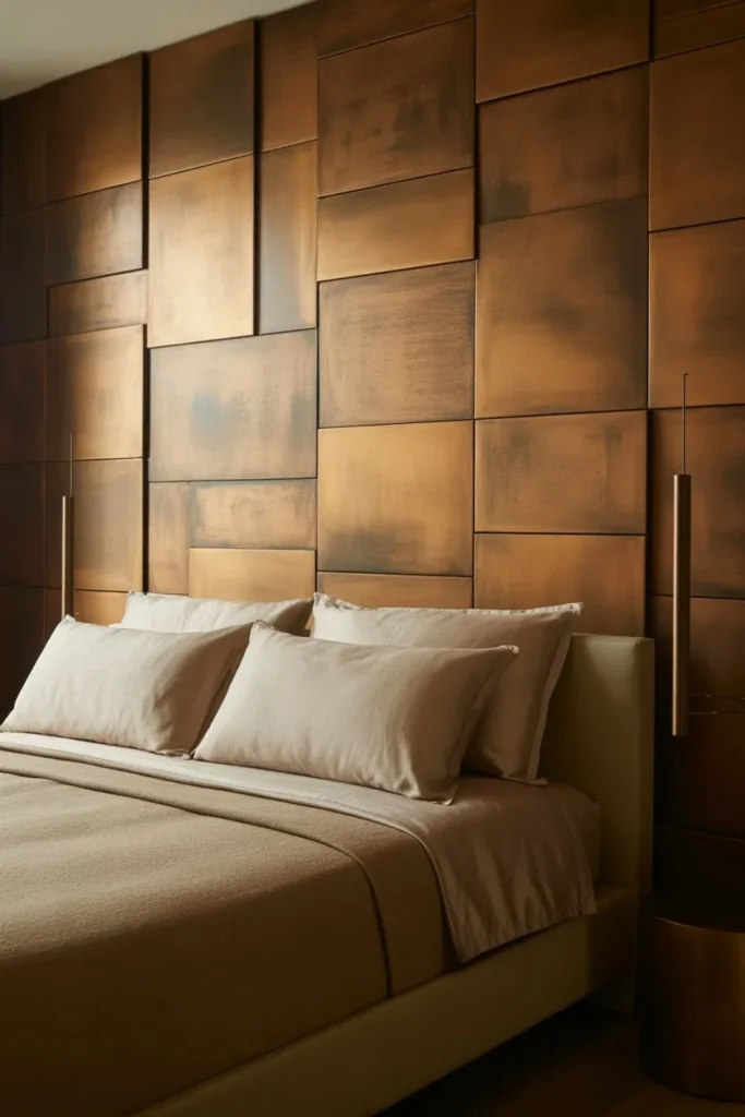 Urban Bronze Bedroom with Textured Wall Panels