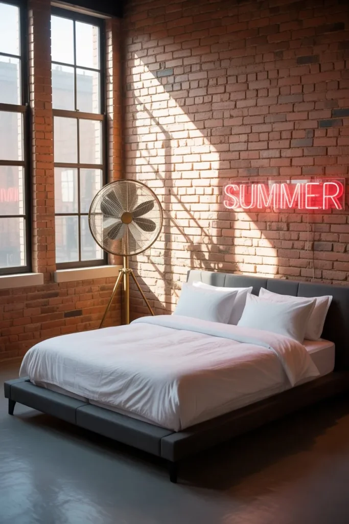 27 Summer Bedroom Ideas for a Fresh Breezy Vibe Urban Industrial Brick and Fan Room