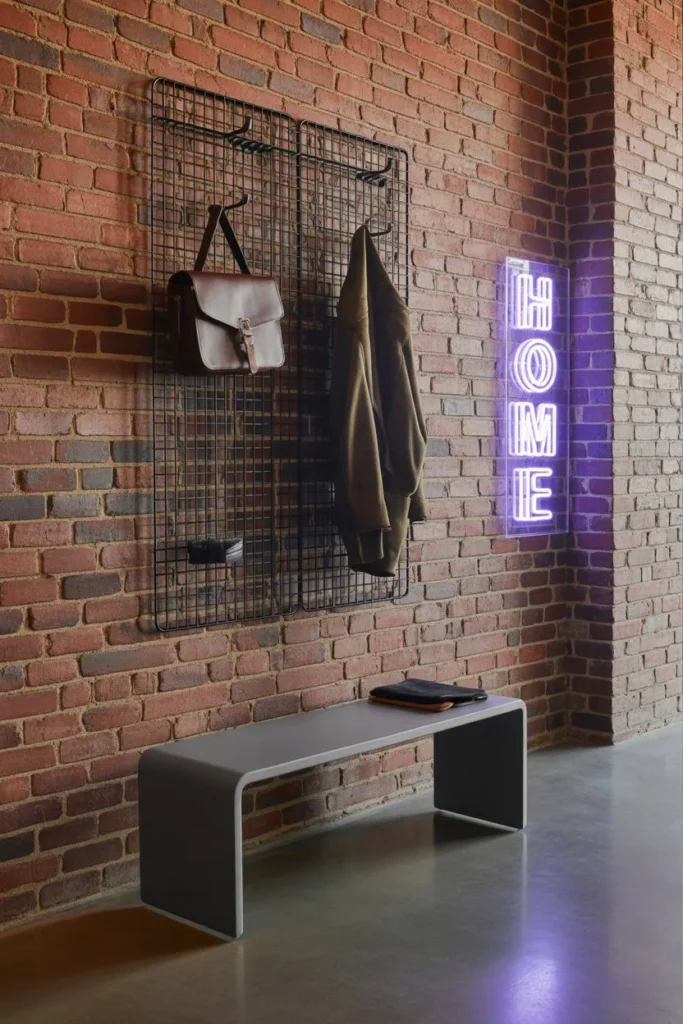 19 Mudroom Ideas for Small Spaces That Stay Organized Urban Loft Brick and Mesh Rack