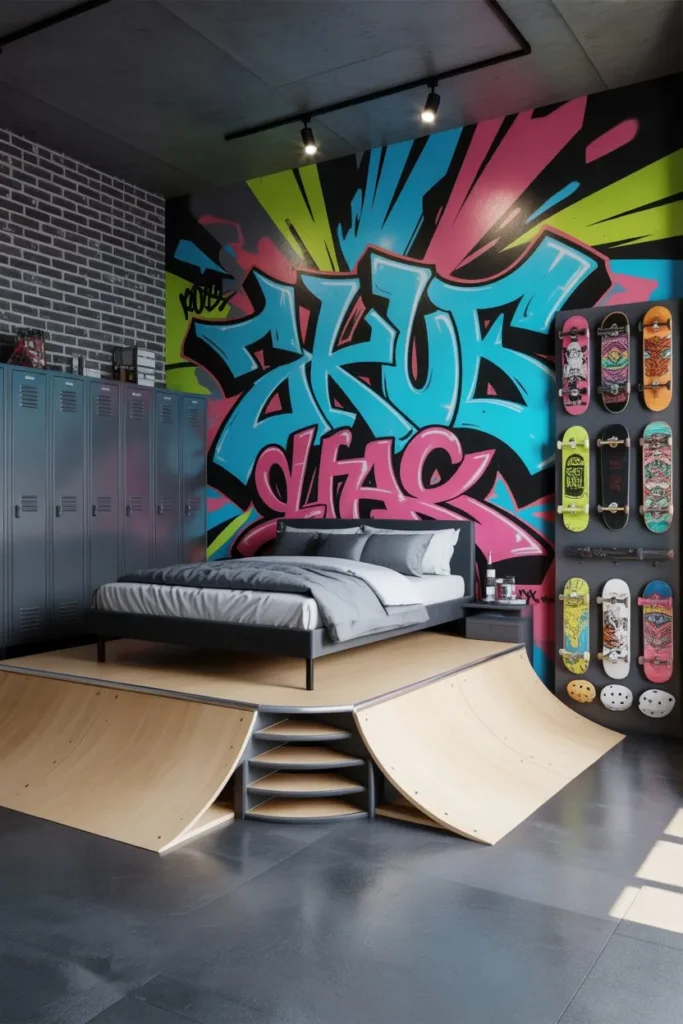 13 Kids Room Decor Ideas for a Fun Stylish Space Urban Skate Park Graffiti Wall