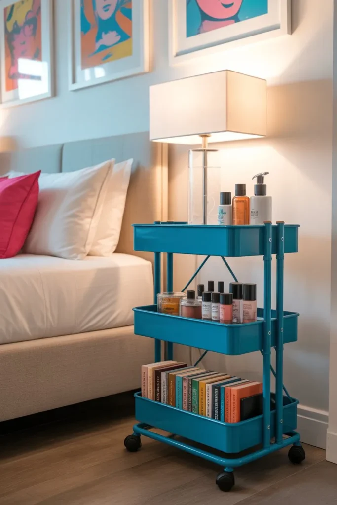 Use a Rolling Utility Cart as a Nightstand