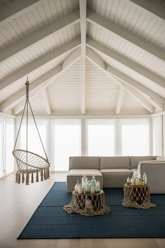 Vaulted Shiplap Ceilings and Rope Accents