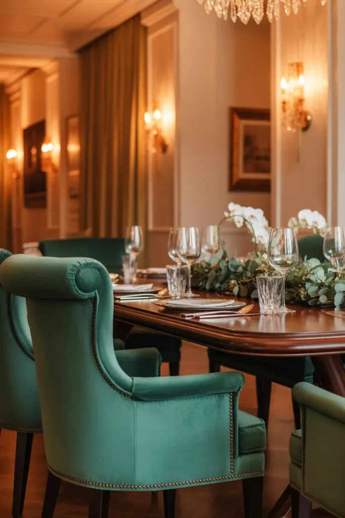 Velvet Dining Chairs with Soft Lighting