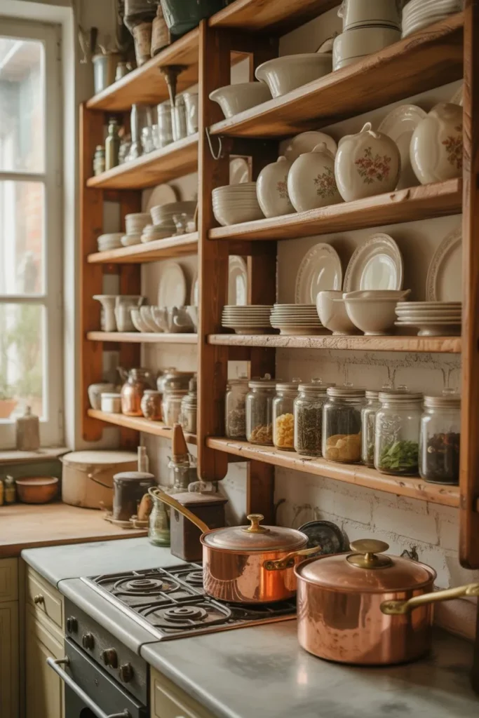 Vintage Parisian Kitchen with Open Shelves