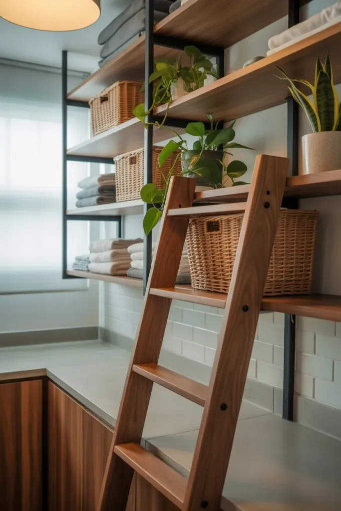 Wall-Mounted Ladder Shelf Design