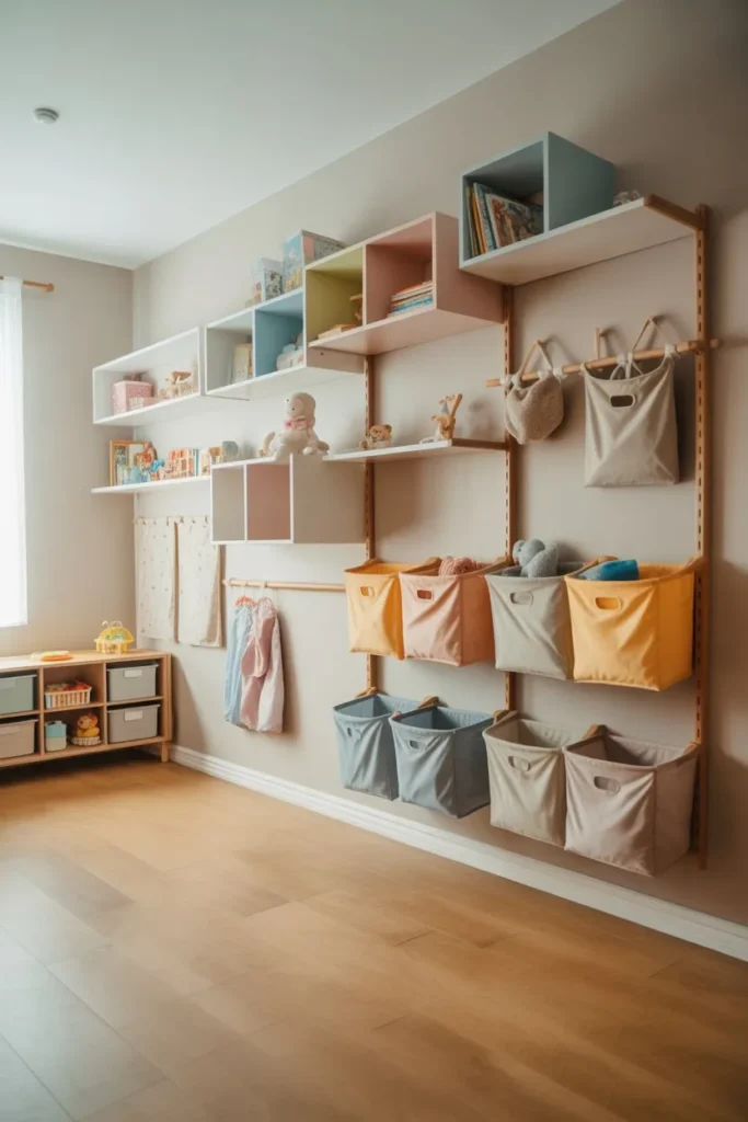 Wall-Mounted Storage to Keep Floor Clear
