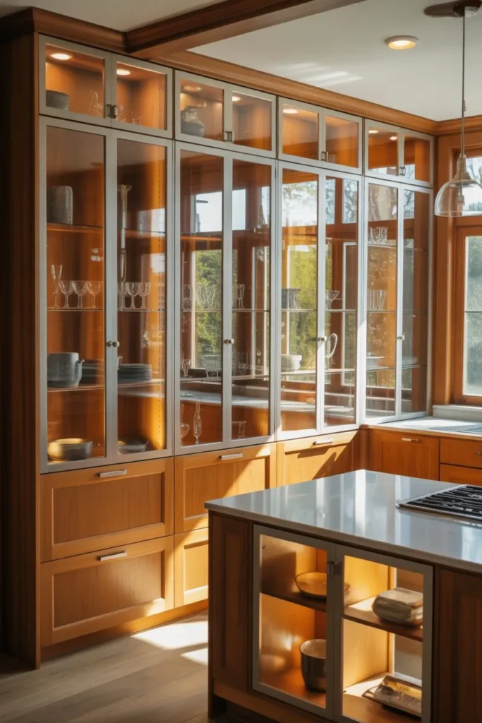 Wood Kitchen with Glass Cabinet Elements