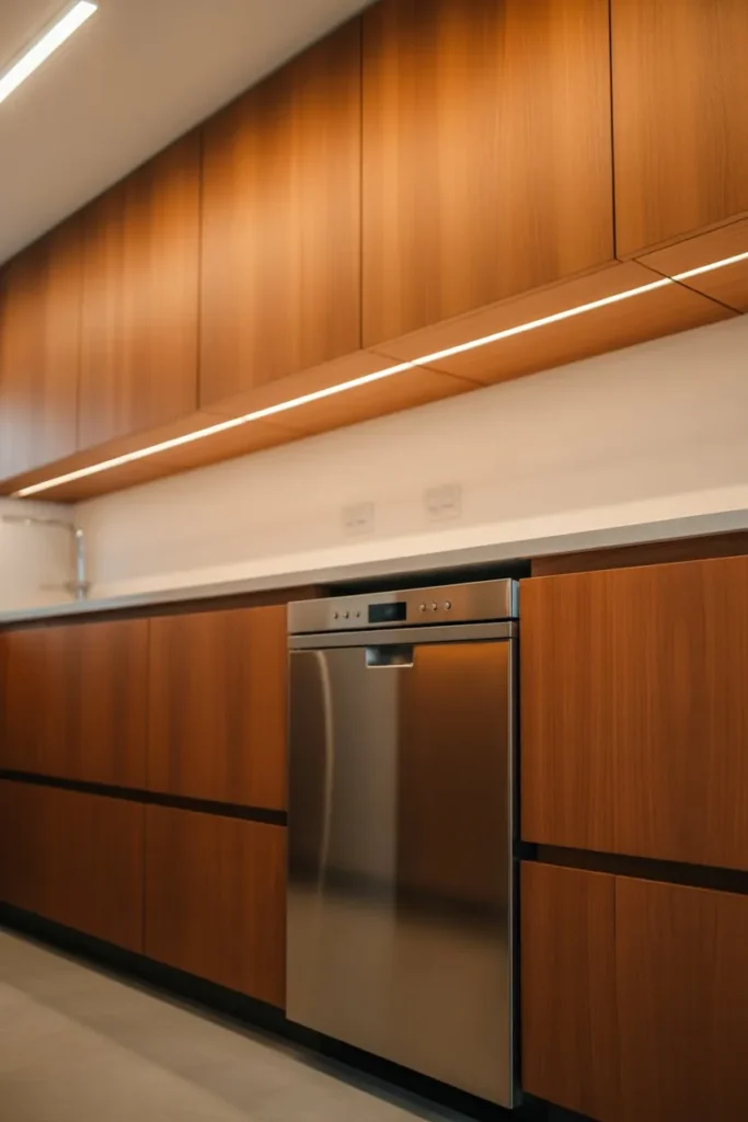 Wood Kitchen with Handleless Cabinet Design