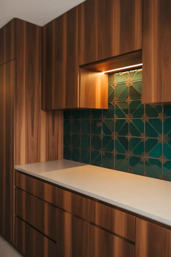 Wood Kitchen with Statement Backsplash