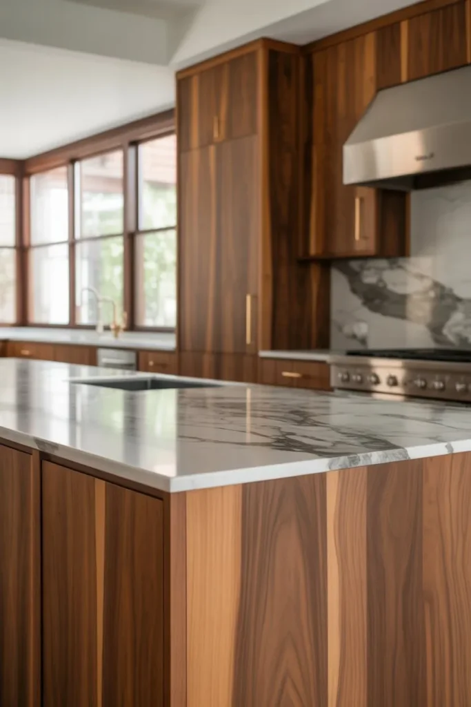 Wood Kitchen with Stone Countertop Contrast