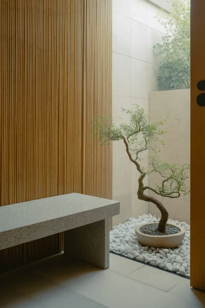 17 Small Mudroom Ideas for a Clean Entryway Look Zen Bamboo and Stone Sanctuary