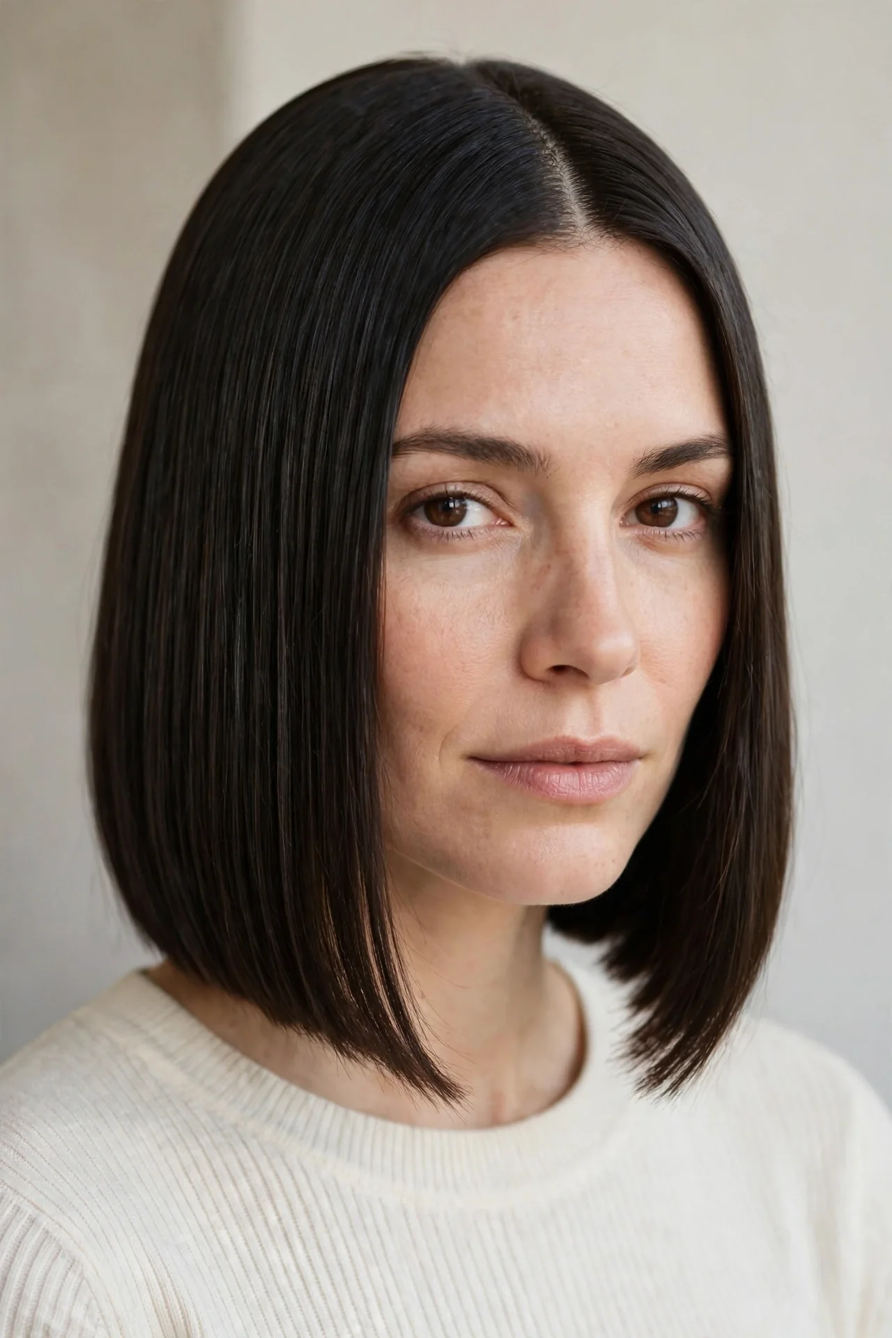 Blunt Angled Bob with a Middle Part