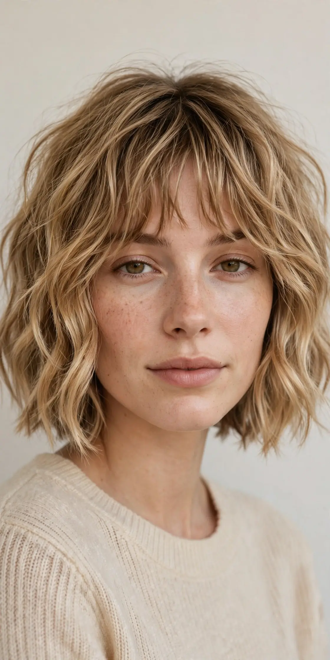 The Wavy Tousled Bob with Piece-y Bangs