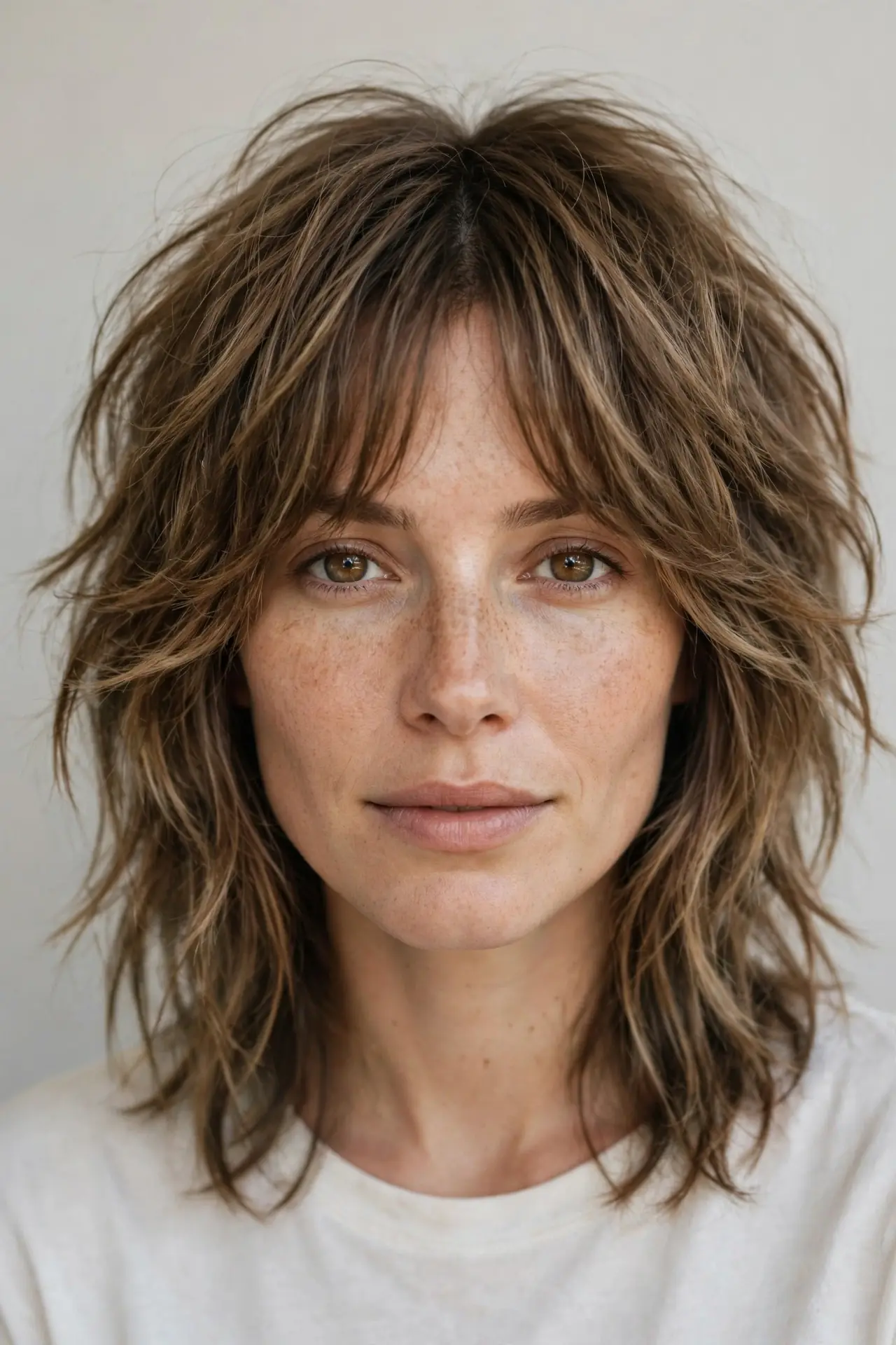 The Tousled Mid-Length Shag With Curtain Bangs