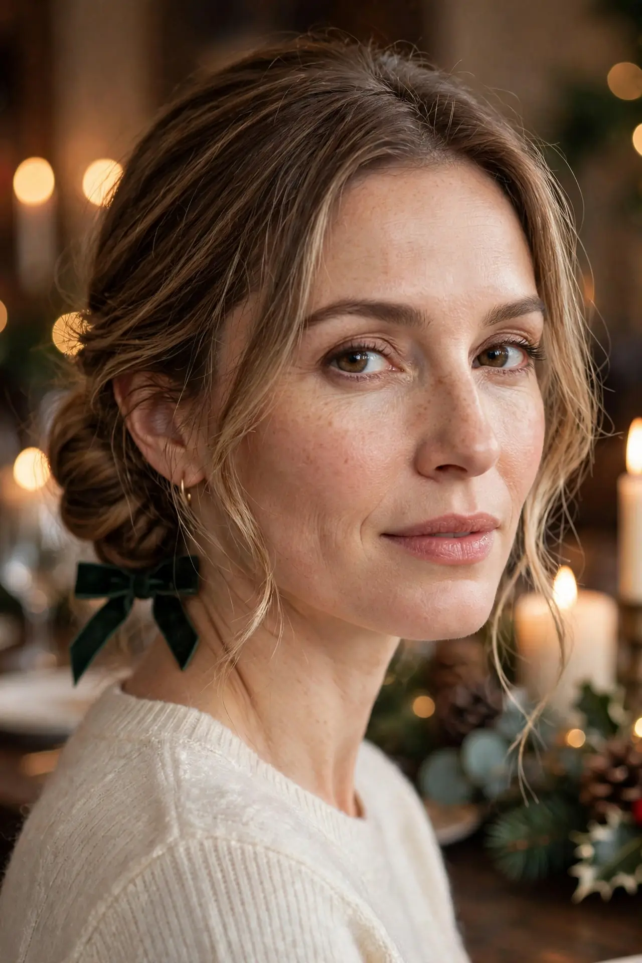 Soft Low Chignon for Christmas Dinner