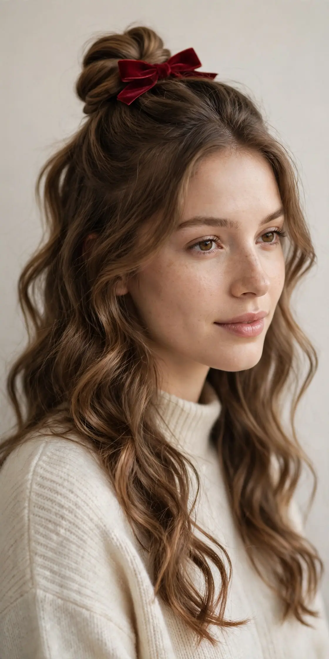 Twisted Half-Up Knot with a Velvet Bow